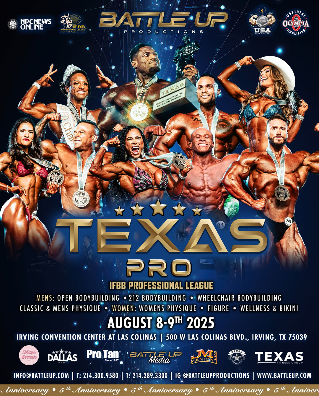 NPC Texas Classic & IFBB Pro League Texas Pro tanning package featuring base and top coat applications, including backstage services for contest-ready results.
