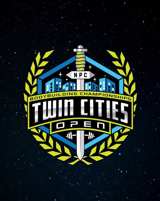 NPC Twin Cities Open bodybuilding championship logo, emphasizing walk-up tanning appointments available at the venue with backstage services and additional tanning options.